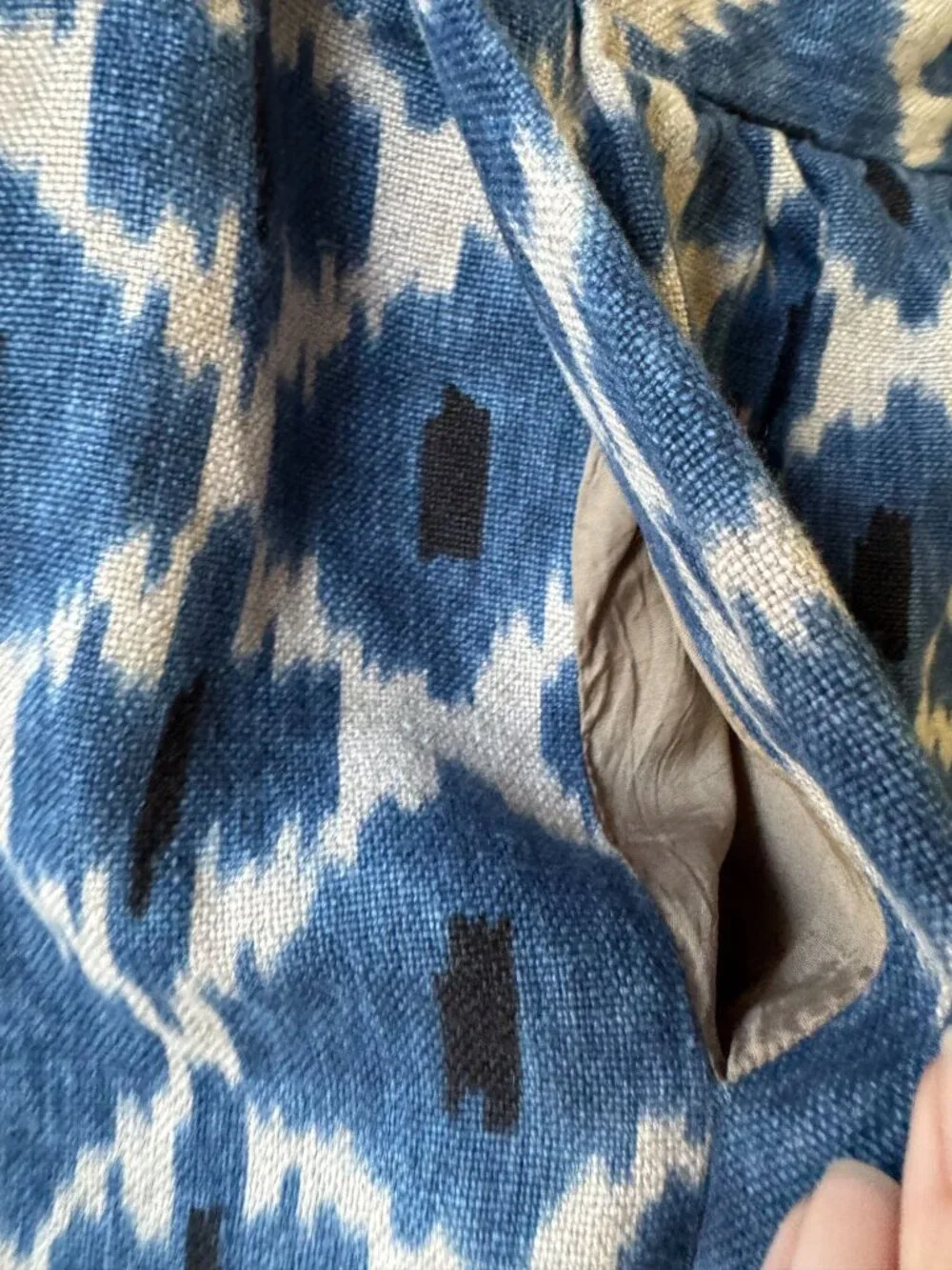 Michael Kors Blue & Ivory Ikat Print Skirt - 6 Linen Back Zipper Design